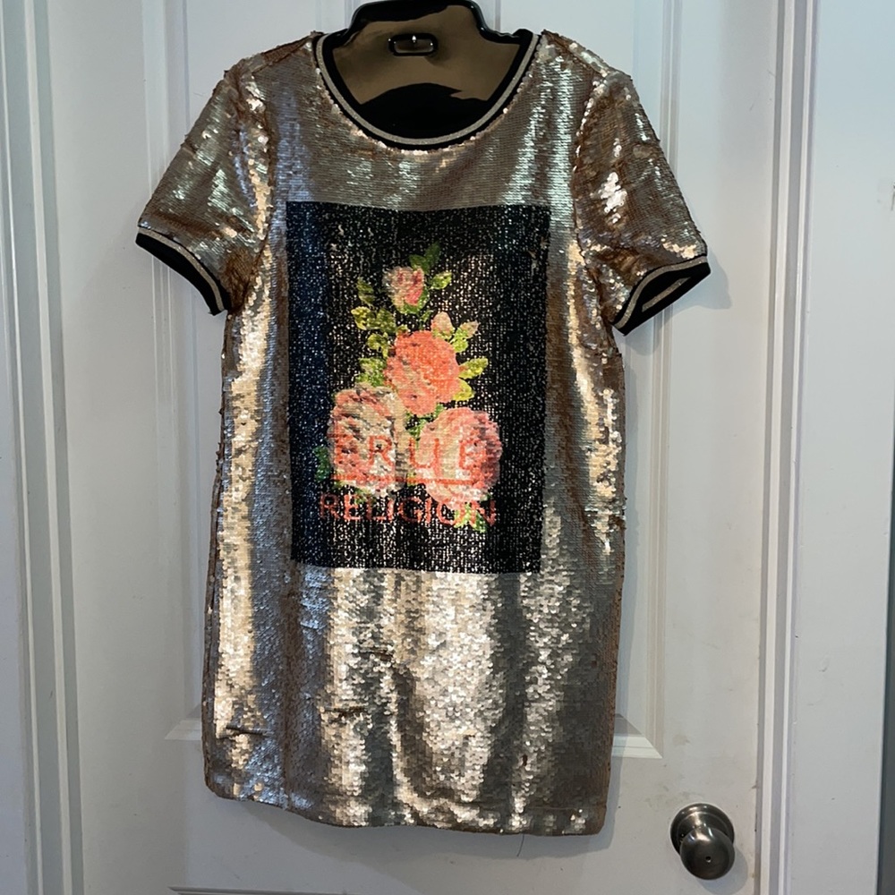 True Religion Tan Rose Sequin Dress